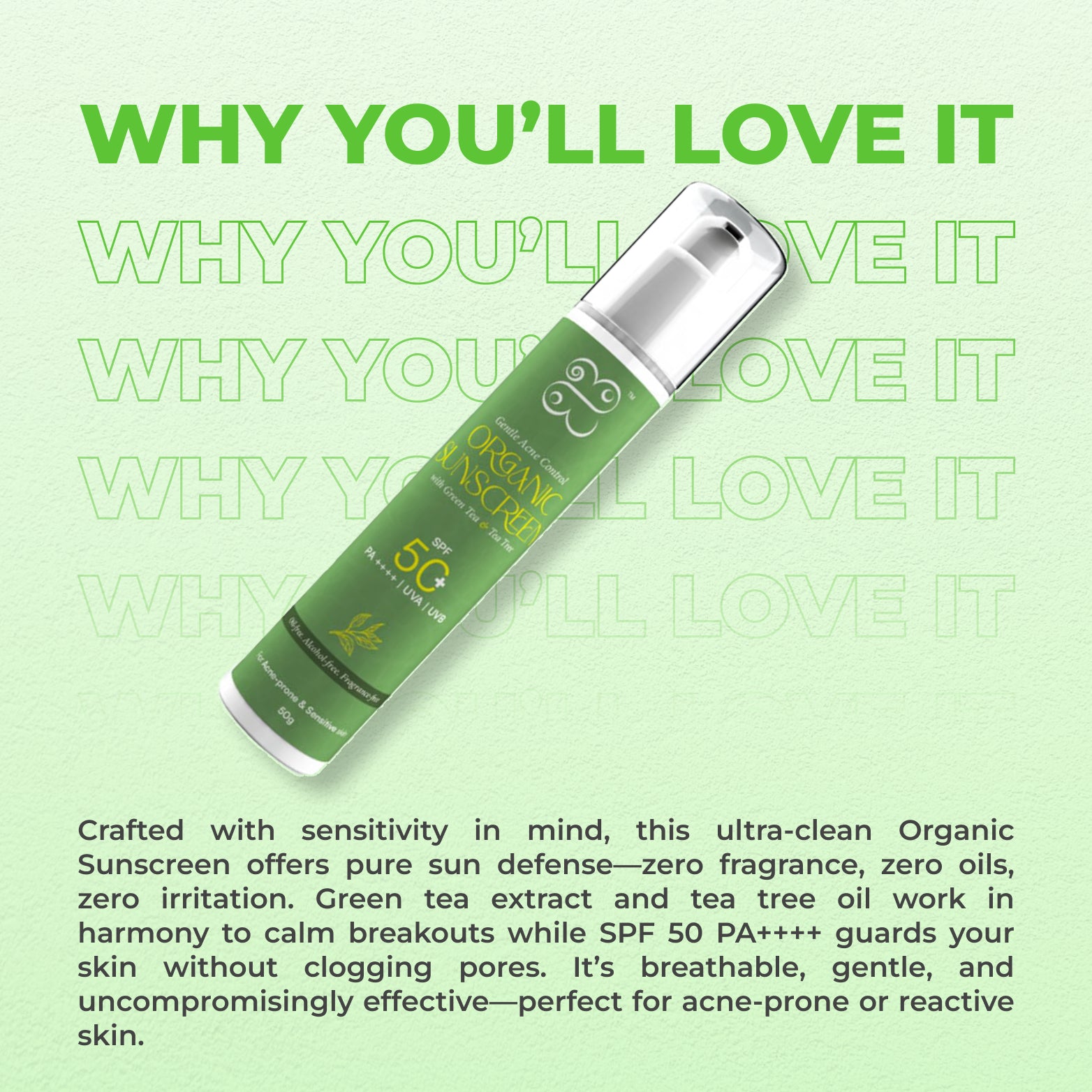 Gentle Acne Control Organic Sunscreen for Sensitive / Acne-prone Skin